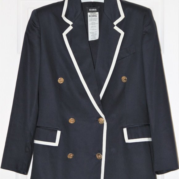 Kors Made in Italy Nautical Style Cotton Royal Blue White Trim Blazer Size IT40
